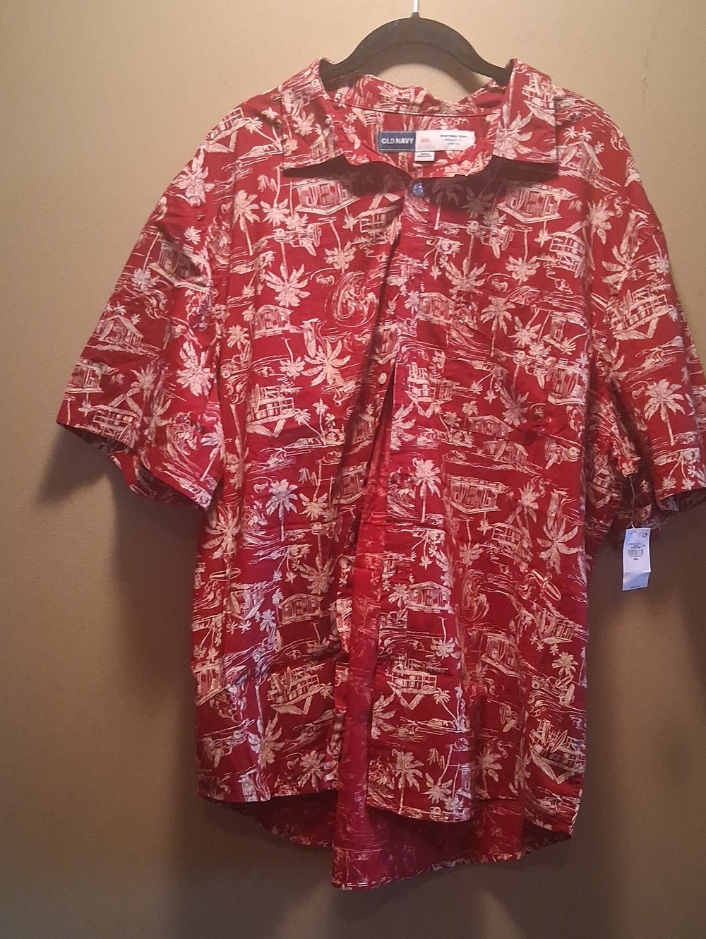 Old Navy Red Hawaiian-Style Short Sleeve Button-Down Shirt W Chest Pocket XXL